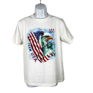Olympics USA Shirt Men Small White Short Sleeve Team USA Flag Eagle 2004 Tee